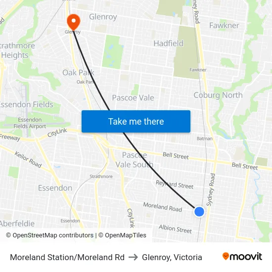 Moreland Station/Moreland Rd to Glenroy, Victoria map