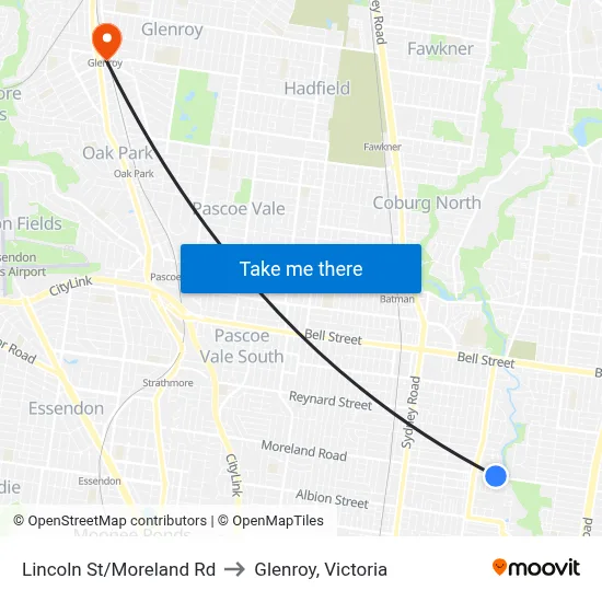 Lincoln St/Moreland Rd to Glenroy, Victoria map