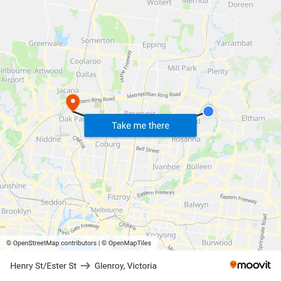 Henry St/Ester St to Glenroy, Victoria map