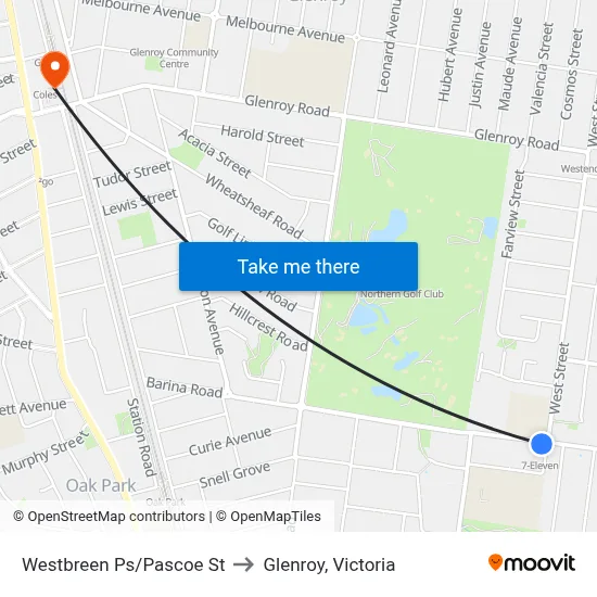 Westbreen Ps/Pascoe St to Glenroy, Victoria map
