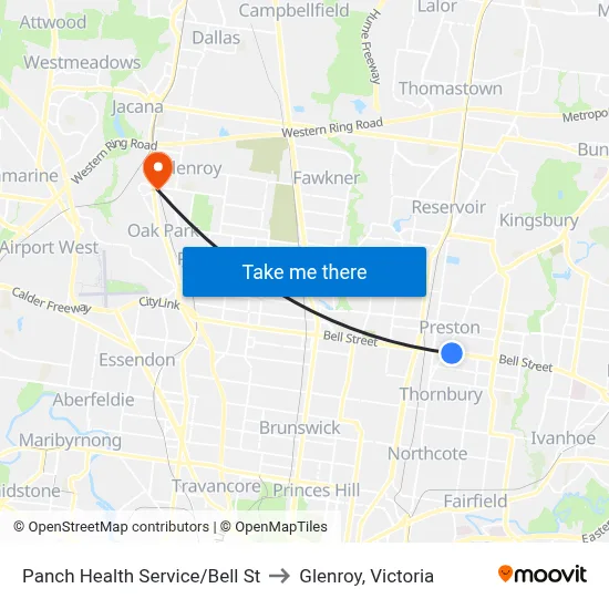 Panch Health Service/Bell St to Glenroy, Victoria map