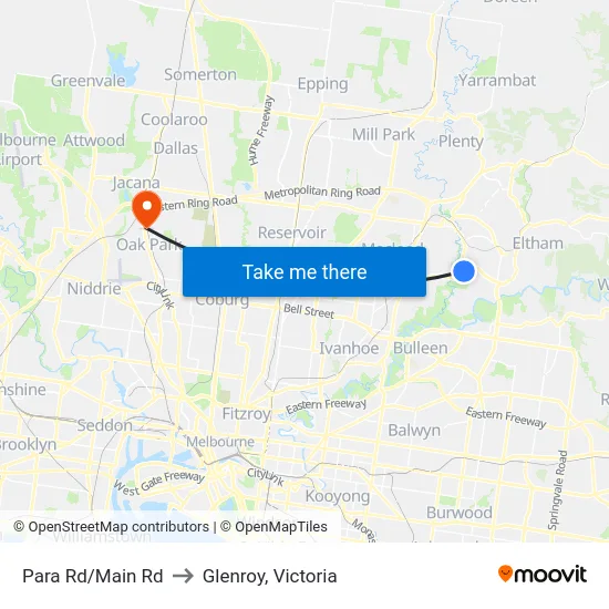 Para Rd/Main Rd to Glenroy, Victoria map