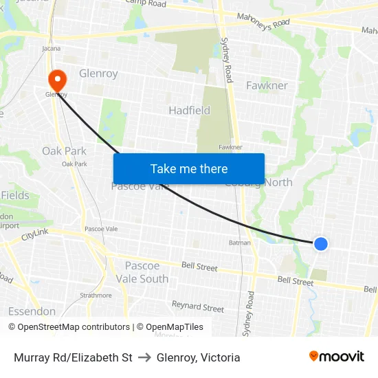 Murray Rd/Elizabeth St to Glenroy, Victoria map