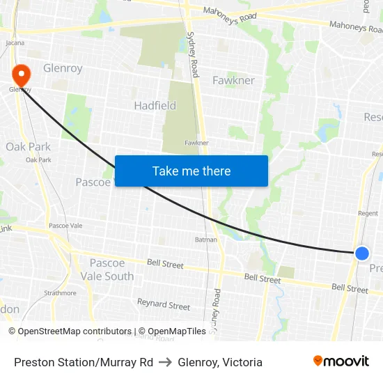 Preston Station/Murray Rd to Glenroy, Victoria map