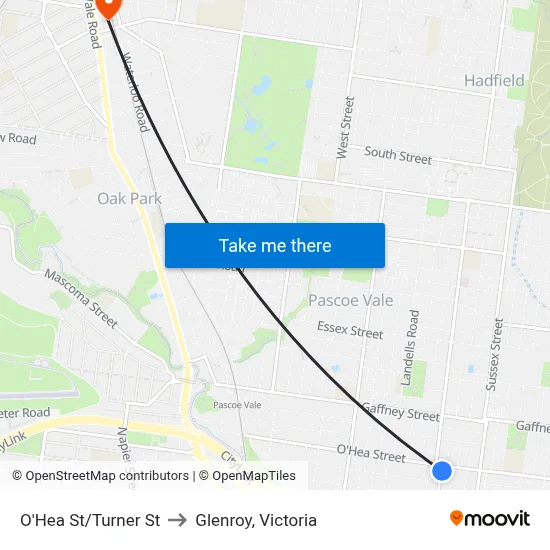 O'Hea St/Turner St to Glenroy, Victoria map