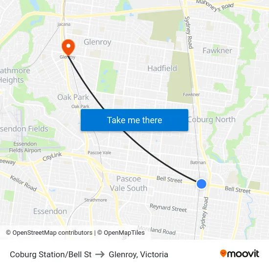 Coburg Station/Bell St to Glenroy, Victoria map
