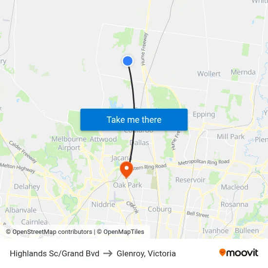 Highlands Sc/Grand Bvd to Glenroy, Victoria map
