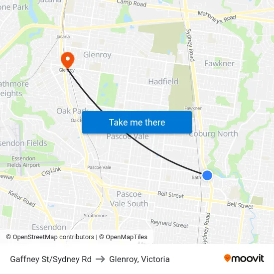Gaffney St/Sydney Rd to Glenroy, Victoria map