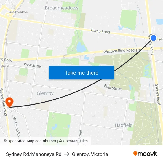 Sydney Rd/Mahoneys Rd to Glenroy, Victoria map