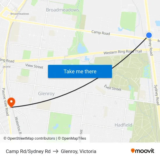 Camp Rd/Sydney Rd to Glenroy, Victoria map