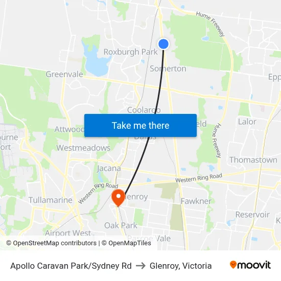 Apollo Caravan Park/Sydney Rd to Glenroy, Victoria map