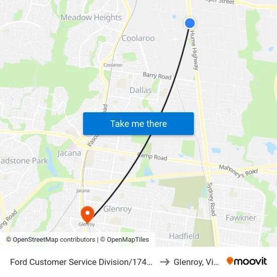Ford Customer Service Division/1743 Sydney Rd to Glenroy, Victoria map