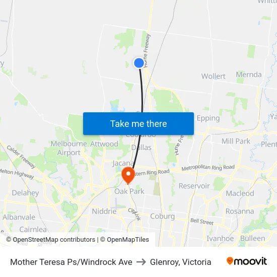 Mother Teresa Ps/Windrock Ave to Glenroy, Victoria map