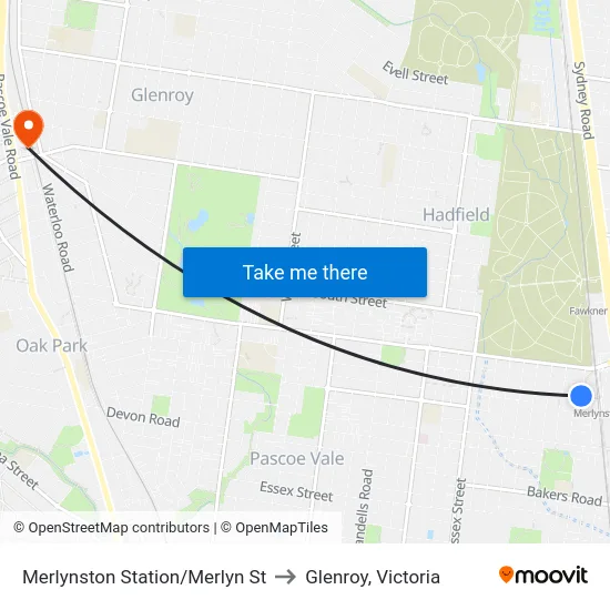 Merlynston Station/Merlyn St to Glenroy, Victoria map