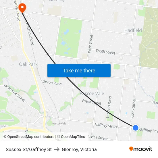 Sussex St/Gaffney St to Glenroy, Victoria map