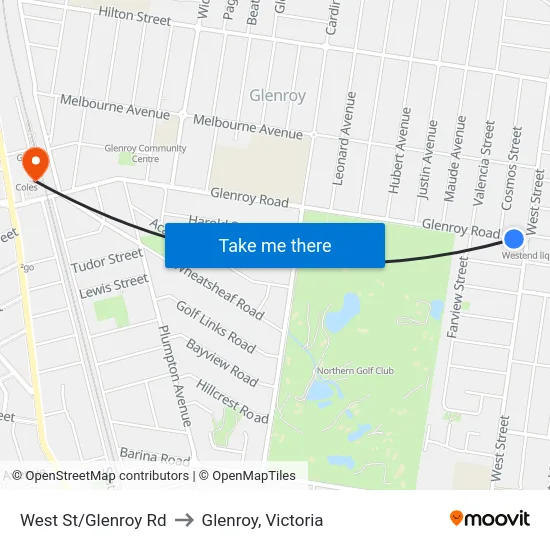 West St/Glenroy Rd to Glenroy, Victoria map