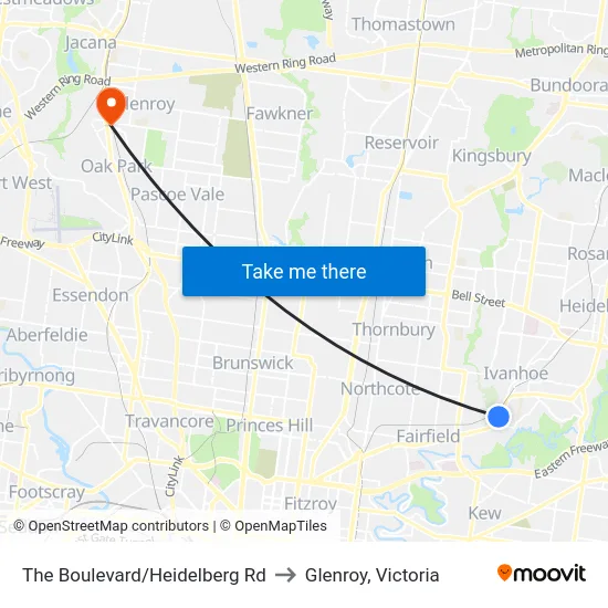 The Boulevard/Heidelberg Rd to Glenroy, Victoria map