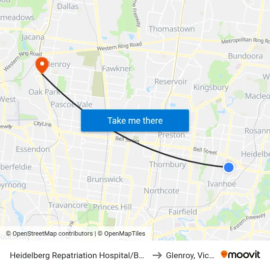 Heidelberg Repatriation Hospital/Banksia St to Glenroy, Victoria map