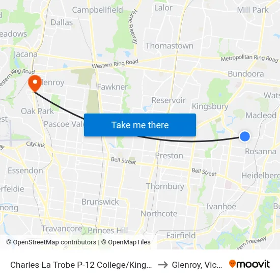 Charles La Trobe P-12 College/Kingsbury Dr to Glenroy, Victoria map