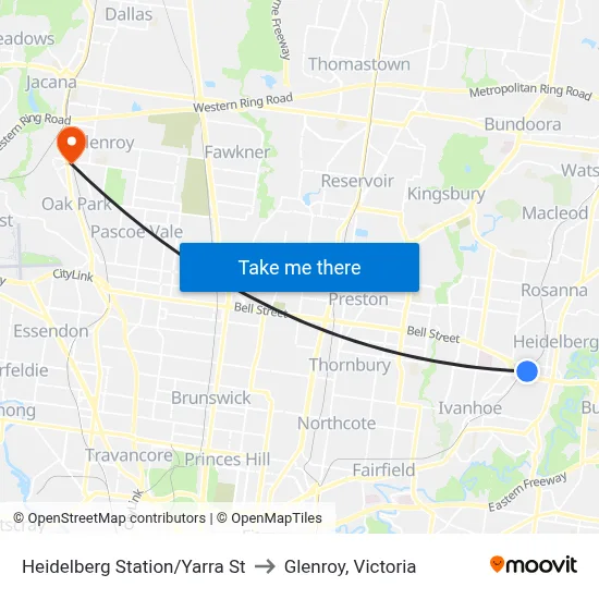 Heidelberg Station/Yarra St to Glenroy, Victoria map