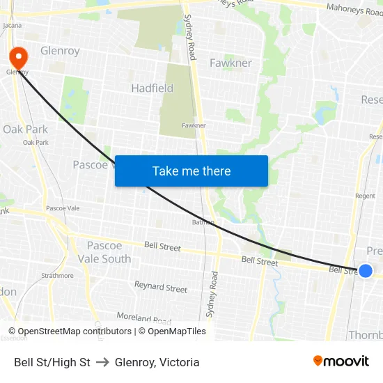 Bell St/High St to Glenroy, Victoria map