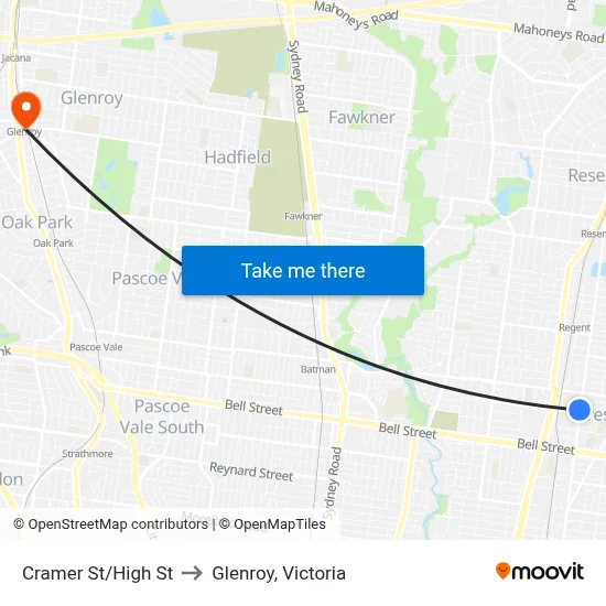 Cramer St/High St to Glenroy, Victoria map
