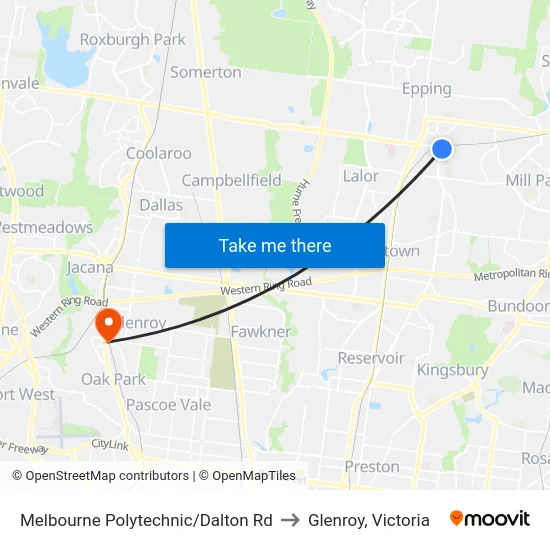 Melbourne Polytechnic/Dalton Rd to Glenroy, Victoria map