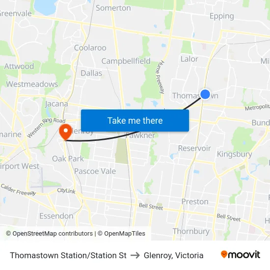Thomastown Station/Station St to Glenroy, Victoria map