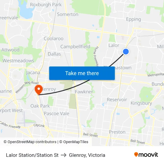 Lalor Station/Station St to Glenroy, Victoria map