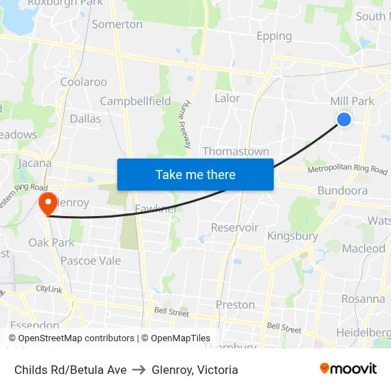 Childs Rd/Betula Ave to Glenroy, Victoria map