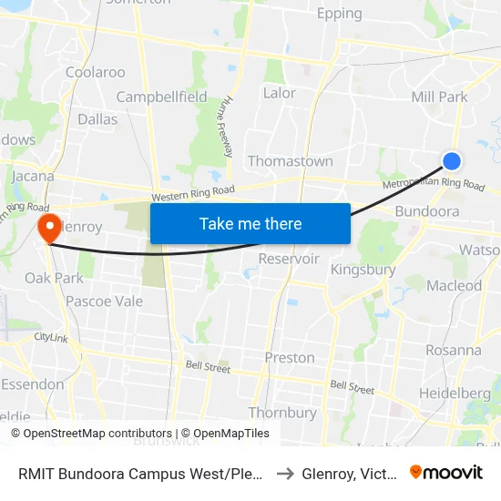 RMIT Bundoora Campus West/Plenty Rd to Glenroy, Victoria map