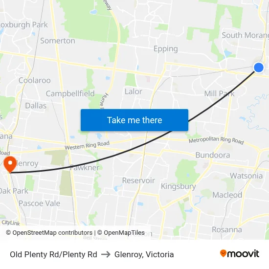 Old Plenty Rd/Plenty Rd to Glenroy, Victoria map