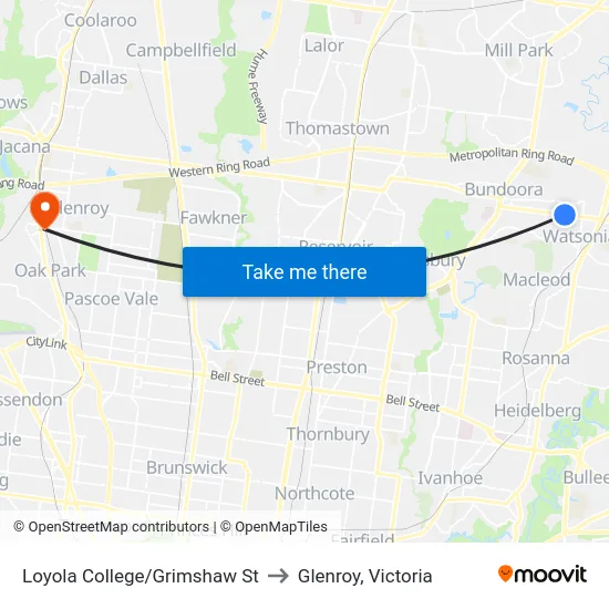 Loyola College/Grimshaw St to Glenroy, Victoria map