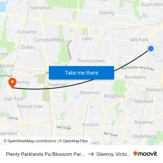 Plenty Parklands Ps/Blossom Park Dr to Glenroy, Victoria map