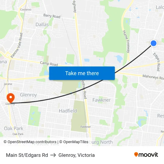 Main St/Edgars Rd to Glenroy, Victoria map