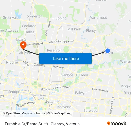 Eurabbie Ct/Beard St to Glenroy, Victoria map