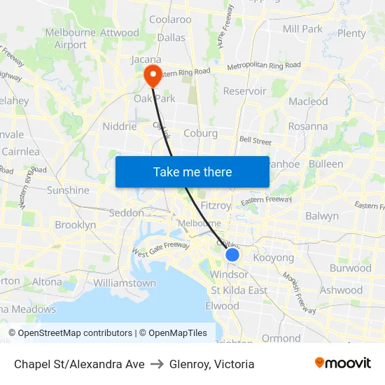 Chapel St/Alexandra Ave to Glenroy, Victoria map