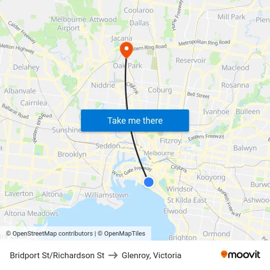 Bridport St/Richardson St to Glenroy, Victoria map