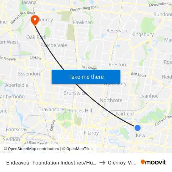 Endeavour Foundation Industries/Hutchinson Dr to Glenroy, Victoria map