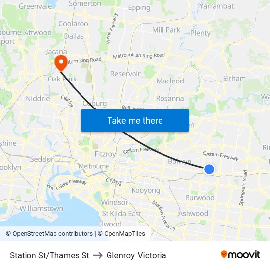 Station St/Thames St to Glenroy, Victoria map