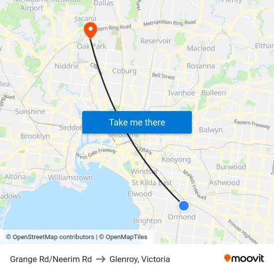 Grange Rd/Neerim Rd to Glenroy, Victoria map
