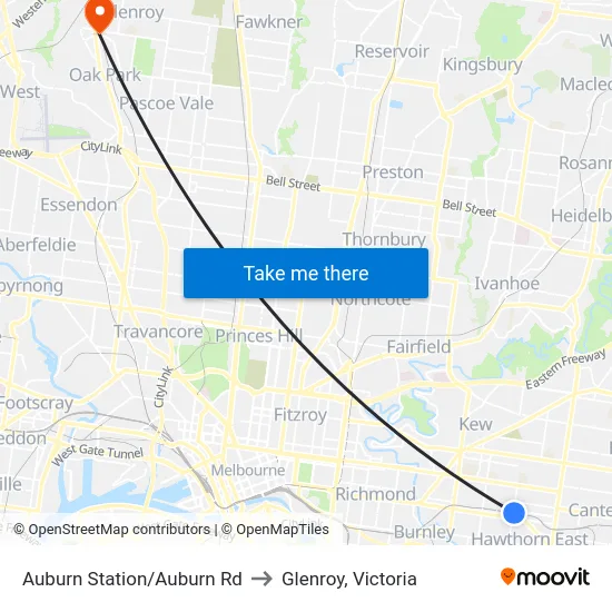 Auburn Station/Auburn Rd to Glenroy, Victoria map