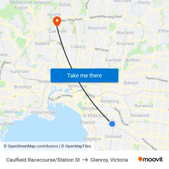 Caulfield Racecourse/Station St to Glenroy, Victoria map