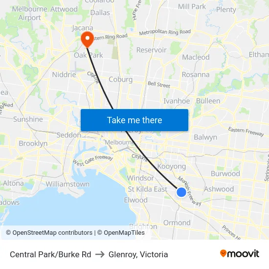 Central Park/Burke Rd to Glenroy, Victoria map
