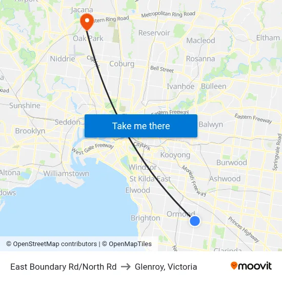 East Boundary Rd/North Rd to Glenroy, Victoria map