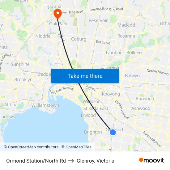 Ormond Station/North Rd to Glenroy, Victoria map