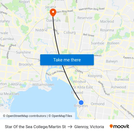 Star Of the Sea College/Martin St to Glenroy, Victoria map