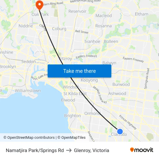 Namatjira Park/Springs Rd to Glenroy, Victoria map