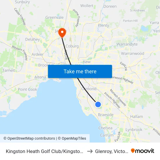 Kingston Heath Golf Club/Kingston Rd to Glenroy, Victoria map