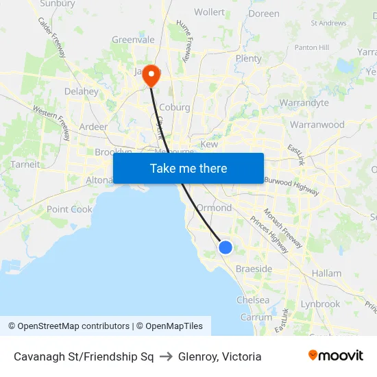 Cavanagh St/Friendship Sq to Glenroy, Victoria map